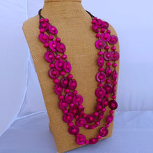 Load image into Gallery viewer, Pink Triple Strand Wooden Bead Necklace
