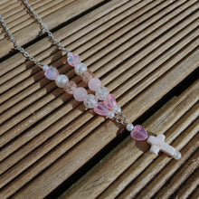 Load image into Gallery viewer, Pink & Cream Bead & Cross Handmade Bead & Chain Necklace