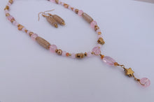 Load image into Gallery viewer, Pink & Gold Handmade Bead Necklace & Earrings Set
