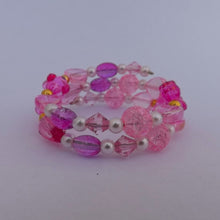 Load image into Gallery viewer, Pink, Gold & Pearl Handmade Memory Wire Bead Bracelet
