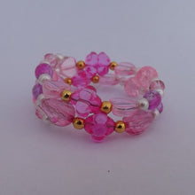 Load image into Gallery viewer, Pink, Gold & Pearl Handmade Memory Wire Bead Bracelet