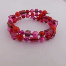 Load image into Gallery viewer, Pink & Orange Handmade Memory Wire Bead Bracelet & Earrings SEt