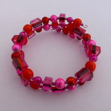 Load image into Gallery viewer, Pink & Orange Handmade Memory Wire Bead Bracelet & Earrings SEt