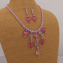 Load image into Gallery viewer, Pink & Purple Handmade Acrylic Heart Bead Neclkace & Earrings Set