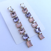 Load image into Gallery viewer, Multi Coloured, Gold Tone Rhinestone Chain Link Drop Earrings (multiple colour options)