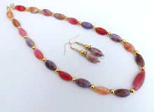Load image into Gallery viewer, Pink, Purple, Red & Gold Faux Gemstone Bead Necklace & Earring Set