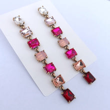 Load image into Gallery viewer, Multi Coloured, Gold Tone Rhinestone Chain Link Drop Earrings (multiple colour options)