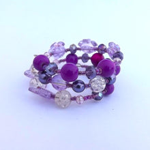 Load image into Gallery viewer, Purple Floral Butterfly Small Handmade Memory Wire Bead Bracelet