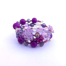 Load image into Gallery viewer, Purple Floral Butterfly Small Handmade Memory Wire Bead Bracelet