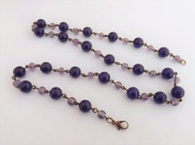 Load image into Gallery viewer, Purple & Copper Tone Handmade Bead & Chain Necklace & Matching Earrings
