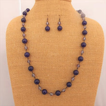 Load image into Gallery viewer, Purple & Copper Tone Handmade Bead & Chain Necklace & Matching Earrings