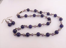 Load image into Gallery viewer, Purple & Copper Tone Handmade Bead & Chain Necklace & Matching Earrings