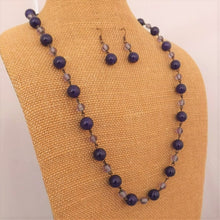 Load image into Gallery viewer, Purple & Copper Tone Handmade Bead & Chain Necklace & Matching Earrings