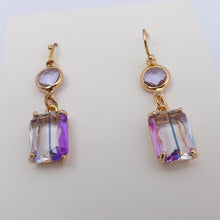 Load image into Gallery viewer, Purple & Gold Tone Rhinestone Drop Earrings