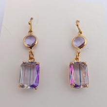 Load image into Gallery viewer, Purple & Gold Tone Rhinestone Drop Earrings