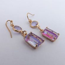 Load image into Gallery viewer, Purple & Gold Tone Rhinestone Drop Earrings