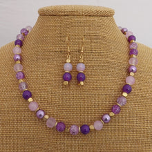 Load image into Gallery viewer, Purple & Gold Handmade Bead Necklace & Earrings Set