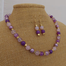 Load image into Gallery viewer, Purple & Gold Handmade Bead Necklace & Earrings Set