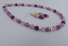 Load image into Gallery viewer, Purple & Gold Handmade Bead Necklace & Earrings Set
