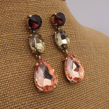 Load image into Gallery viewer, Purple, Grey, Pink & Gold Tone Rhinestone Teardrop Earrings