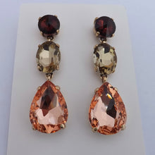 Load image into Gallery viewer, Purple, Grey, Pink & Gold Tone Rhinestone Teardrop Earrings