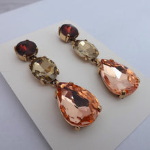 Load image into Gallery viewer, Purple, Grey, Pink & Gold Tone Rhinestone Teardrop Earrings