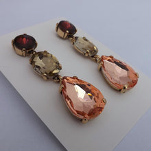 Load image into Gallery viewer, Purple, Grey, Pink & Gold Tone Rhinestone Teardrop Earrings