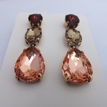 Load image into Gallery viewer, Purple, Grey, Pink & Gold Tone Rhinestone Teardrop Earrings