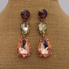 Load image into Gallery viewer, Purple, Grey, Pink & Gold Tone Rhinestone Teardrop Earrings