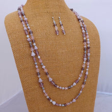 Load image into Gallery viewer, Purple, Pink & Grey Handmade Long Bead Necklace & Earrings Set