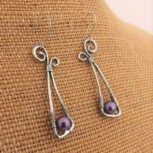 Load image into Gallery viewer, Faux Pearl & Silver Tone Drop Earrings (Purple or Silver)