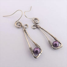 Load image into Gallery viewer, Faux Pearl & Silver Tone Drop Earrings (Purple or Silver)