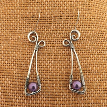 Load image into Gallery viewer, Faux Pearl & Silver Tone Drop Earrings (Purple or Silver)