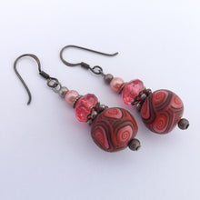 Load image into Gallery viewer, Red & Tarnished Silver Kathryn Design Handmade Bead Earrings with Sterling Silver Hooks