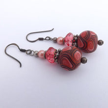 Load image into Gallery viewer, Red & Tarnished Silver Kathryn Design Handmade Bead Earrings with Sterling Silver Hooks