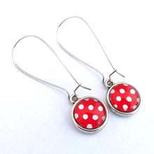 Load image into Gallery viewer, Polka Dot Dome Earrings on Long Kidney Hooks (multiple colour options)