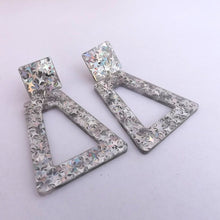 Load image into Gallery viewer, Silver with Holographic Sparkle Acrylic Drop Earrings