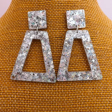 Load image into Gallery viewer, Silver with Holographic Sparkle Acrylic Drop Earrings