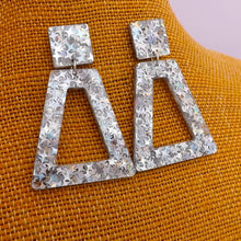 Load image into Gallery viewer, Silver with Holographic Sparkle Acrylic Drop Earrings