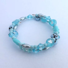 Load image into Gallery viewer, Small Handmade Light Blue Memory Wire Bead Bracelet