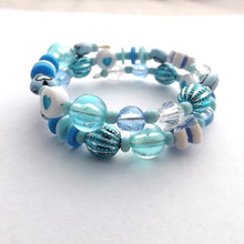 Load image into Gallery viewer, Small Handmade Light Blue & White Memory Wire Bead Bracelet
