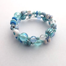 Load image into Gallery viewer, Small Handmade Light Blue & White Memory Wire Bead Bracelet
