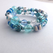 Load image into Gallery viewer, Small Handmade Light Blue & White Memory Wire Bead Bracelet