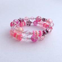 Load image into Gallery viewer, Small Handmade Pink & White Memory Wire Bead Bracelet