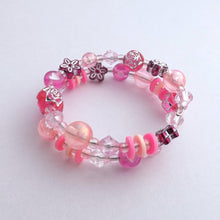 Load image into Gallery viewer, Small Handmade Pink & White Memory Wire Bead Bracelet