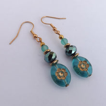 Load image into Gallery viewer, Teal & Gold Handmade Bead Earrings