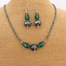 Load image into Gallery viewer, Teal & Gold Handmade Lamp Work Bead Necklace & Earring Set