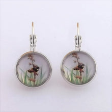Load image into Gallery viewer, Tui with Kowhai on Grey - Dome Earrings on Lever Back Hooks (The NZ Collection)