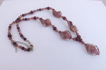 Load image into Gallery viewer, Warm Purple & Gold Handmade Glass Bead Necklace & Earrings