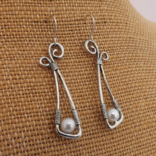 Load image into Gallery viewer, Faux Pearl & Silver Tone Drop Earrings (Purple or Silver)